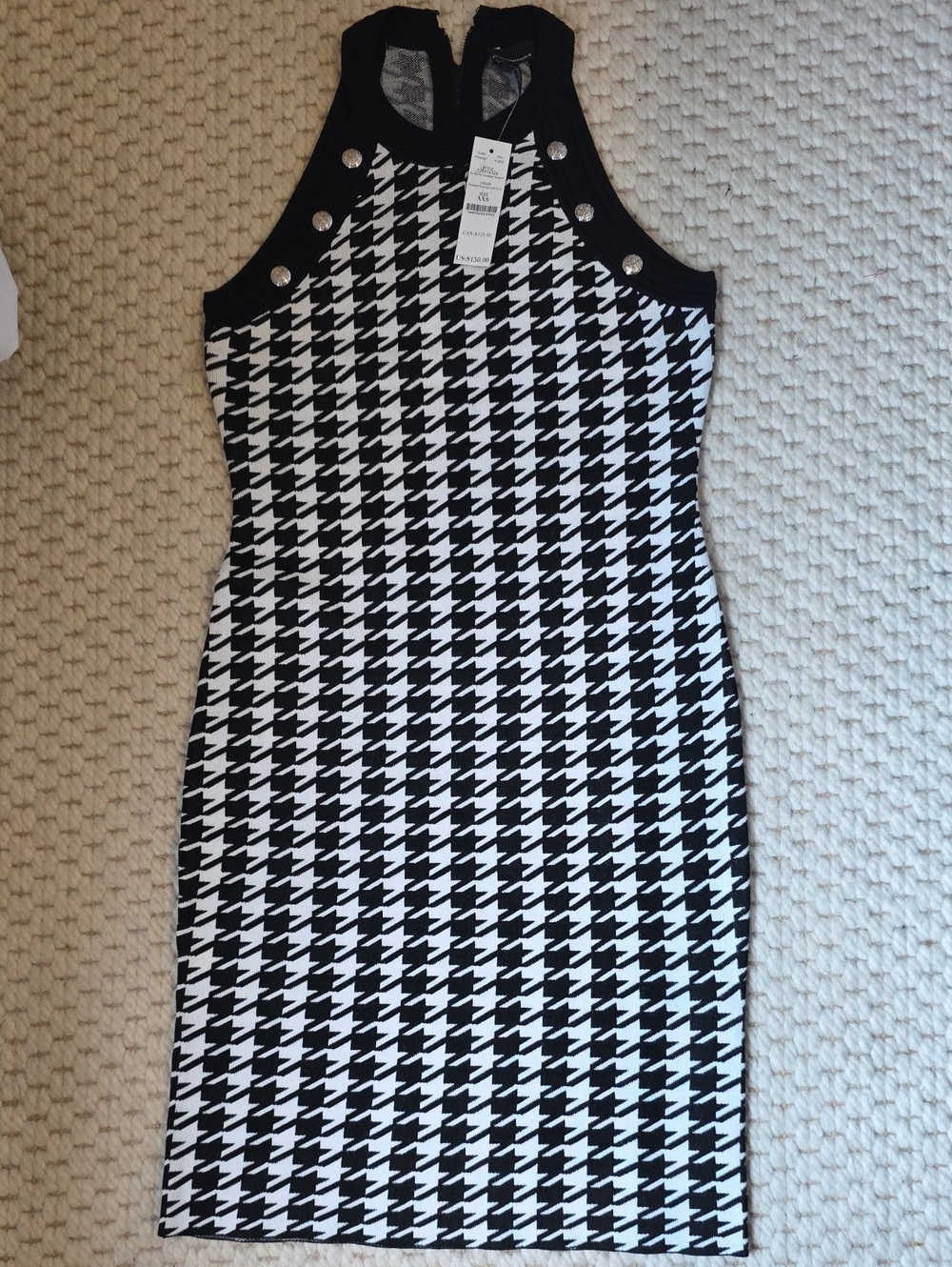 White House Black Market Black & White Houndstooth Midi Dress XXS